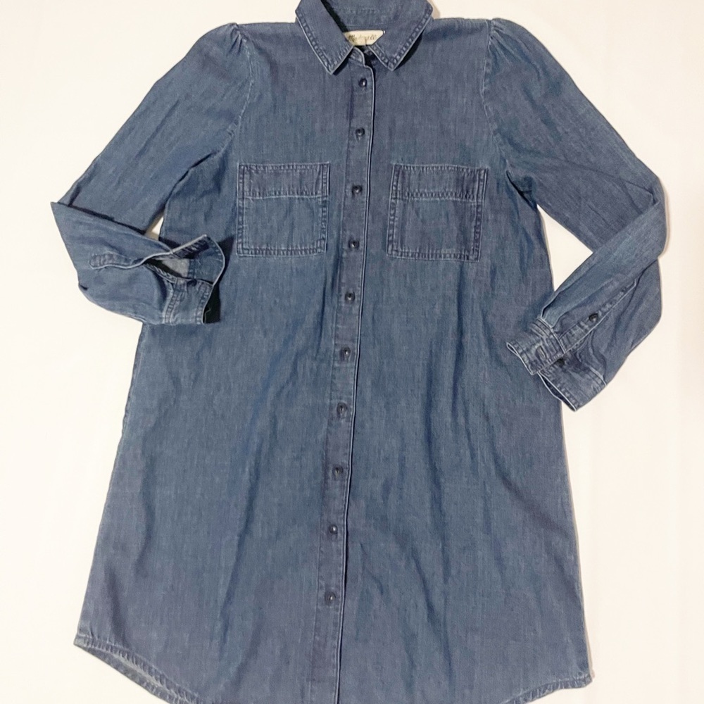 Denim Puff-Sleeve Shirtdress In Harris Wash Size S View 4